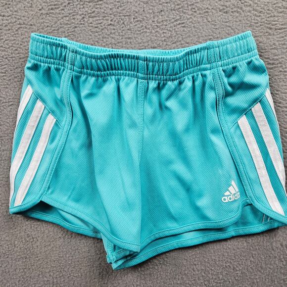 Adidas Gym Shorts Girls Small 7/8 Teal Blue - Picture 1 of 8